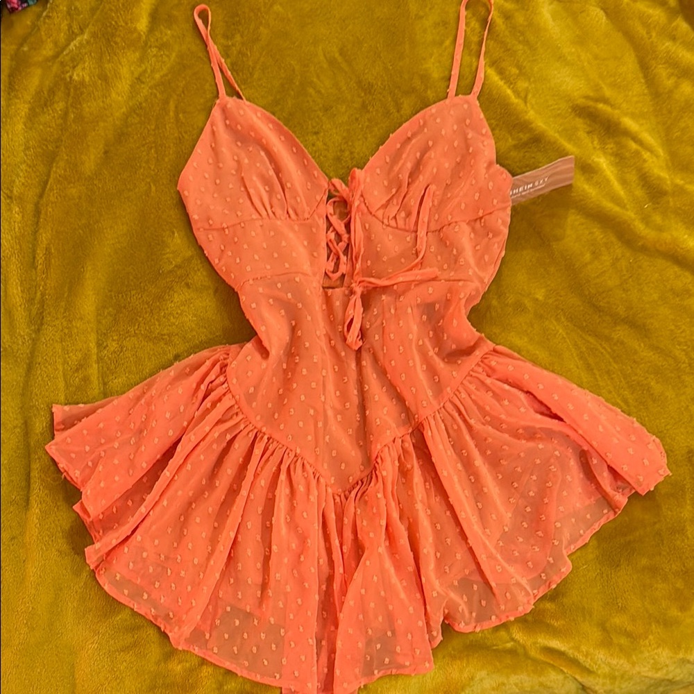 SHEIN Orange Chemise with Lace Detailing
